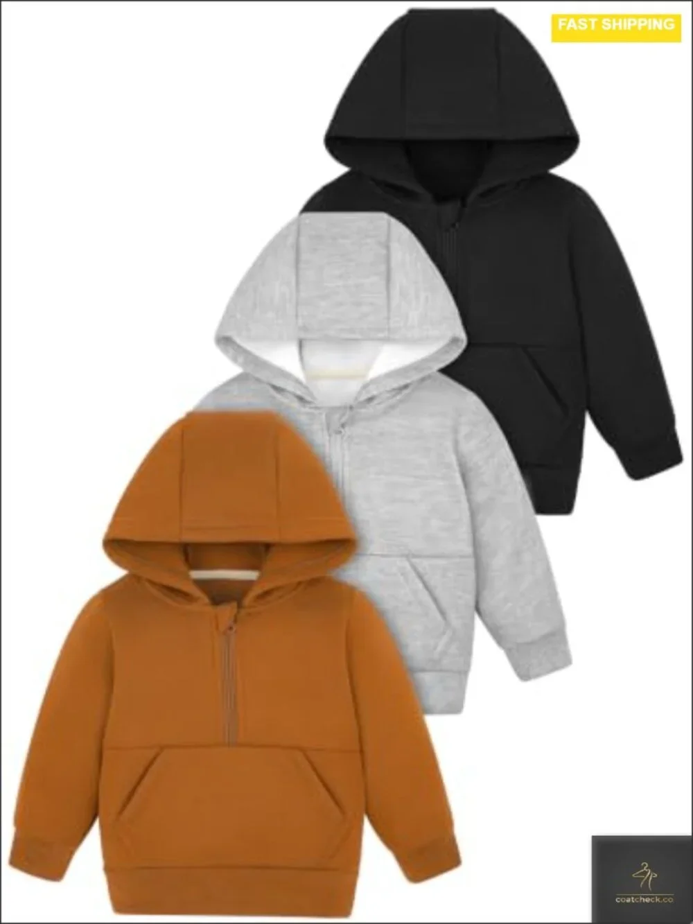 Toddler Boys Fleece Hooded Zip Up Jacket 3 Pack Long Sleeve Full Zip